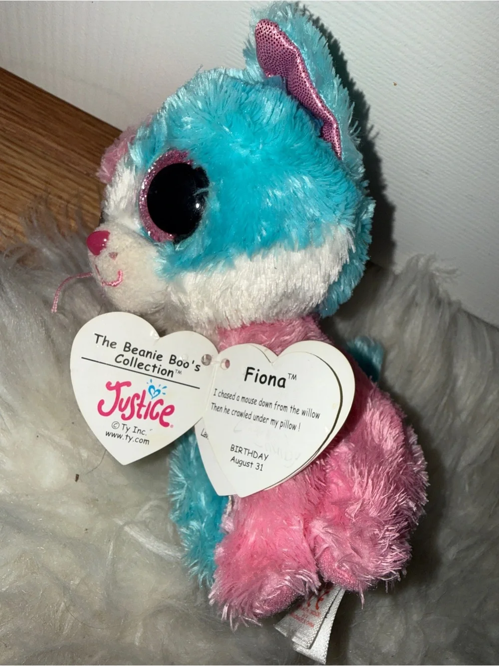 Ty Beanie Boos 6 inch FIONA the Cat JUSTICE EXCLUSIVE! Glitter eyes MWMT!! RARE!